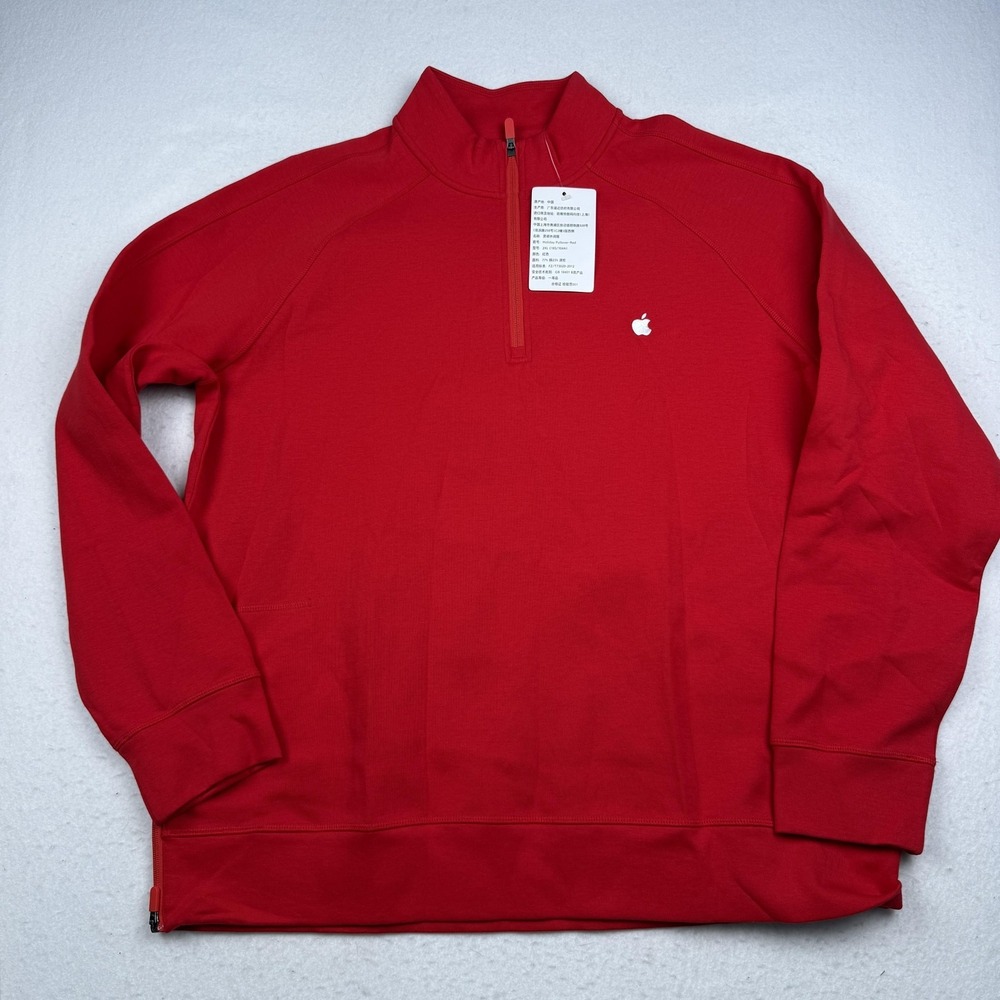 Apple Sweatshirt Mens 2XL Red Quarter Zip Mock Neck Pullover Long Sleeve Logo
